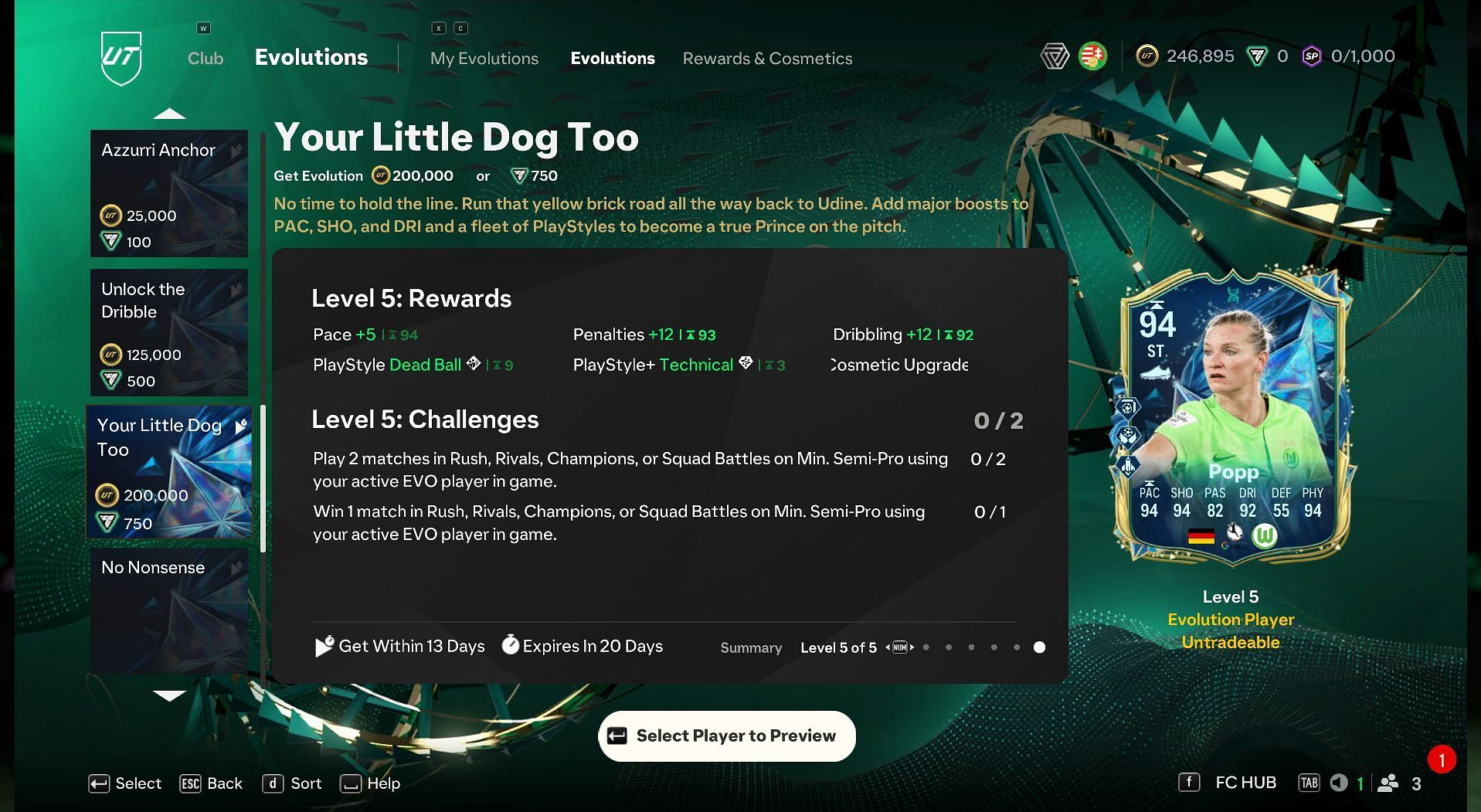 Your Little Dog Too EVO upgrade levels (Image via EA Sports)